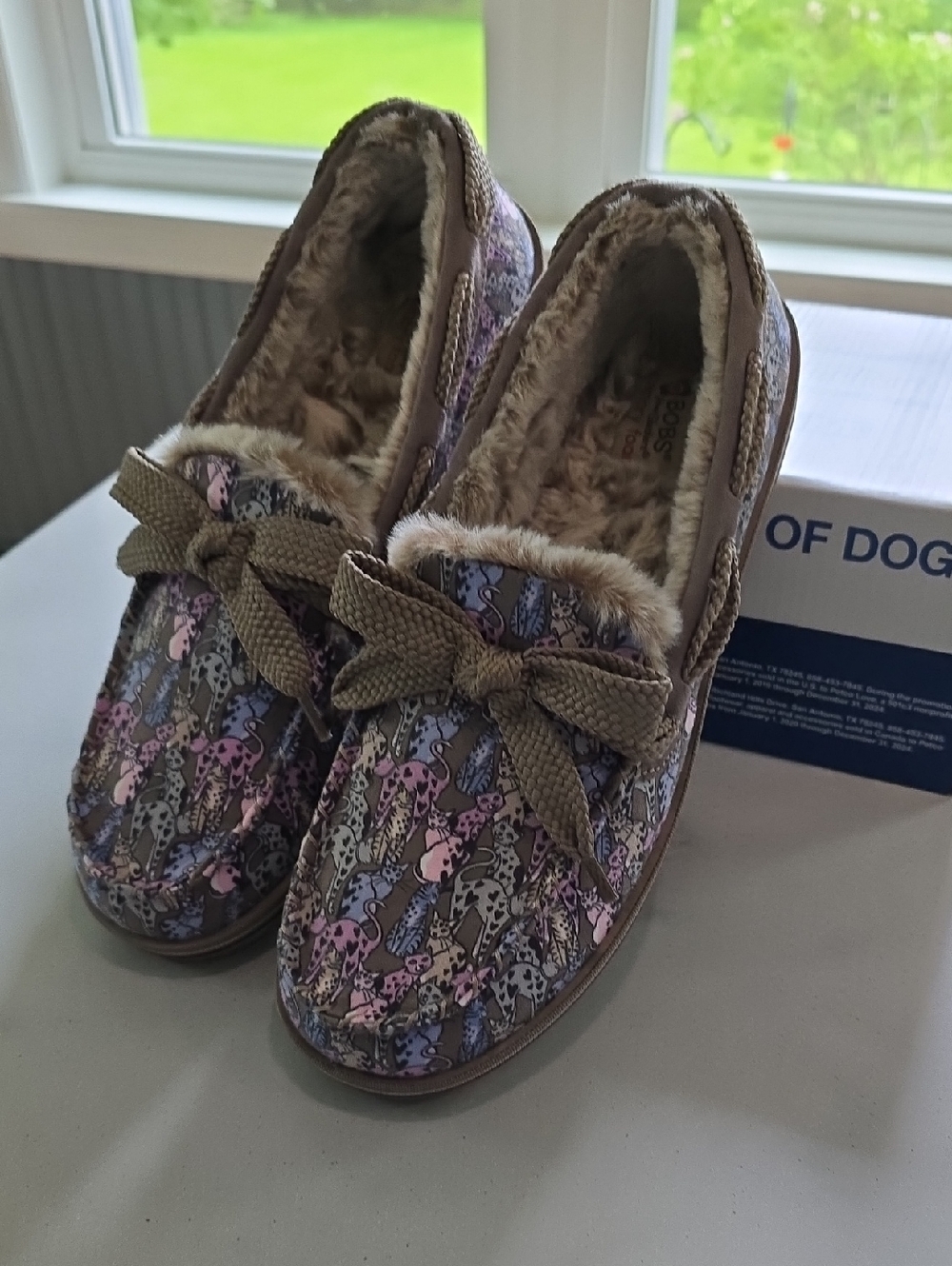 Skechers Women's Brown Slip-On Moccasin Slippers with Pink & Purple Accents